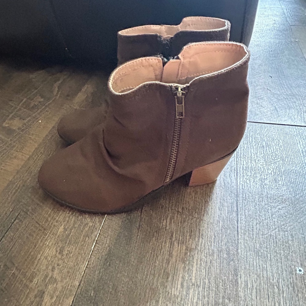 Womens Brown Faux Suede Slouchy Ankle Boots Stacked Block Heel Size 8